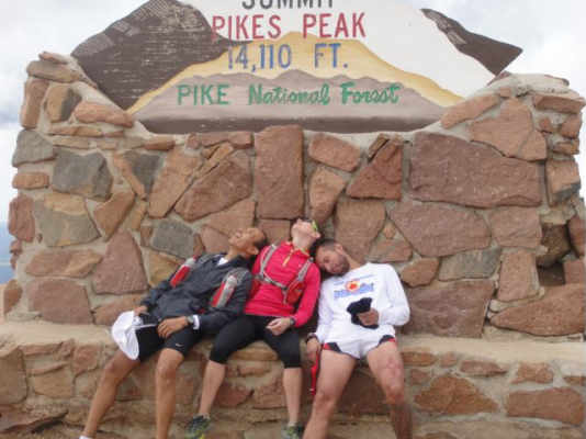 Our Melissa Mincic and a pair of runner friends, just after finishing the Pikes Peak Ascent in 2014.