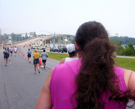 A view of the Naval Academy Bridge during the Annapolis 10-Miler from a few years back. (Photo by Mark Zimmerman/flickr)