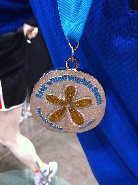 The Rock 'n' Roll Virginia Beach Half Marathon finisher's medal from 2010. (Photo by Elizabeth K/flickr)