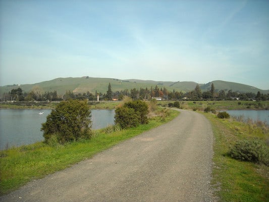 The trails along the lakeshore in Quarry Lakes Regional Recreation Area, California. (Photo by Daniel Ramirez/flickr)