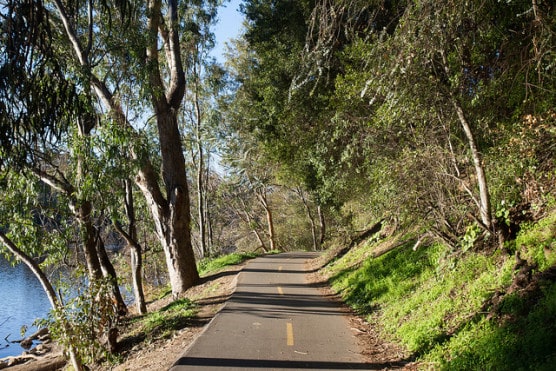 The road along the lakeshore in Vasona Lake County Park near Los Gatos, California. (Photo by Eugene Kim/flickr)