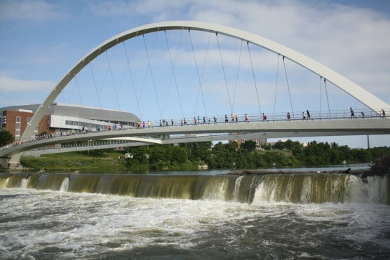 The Iowa Women of Achievement Bridge, which runners cross over around mile 11. (Photo courtesy Dam to Dam Half Marathon)