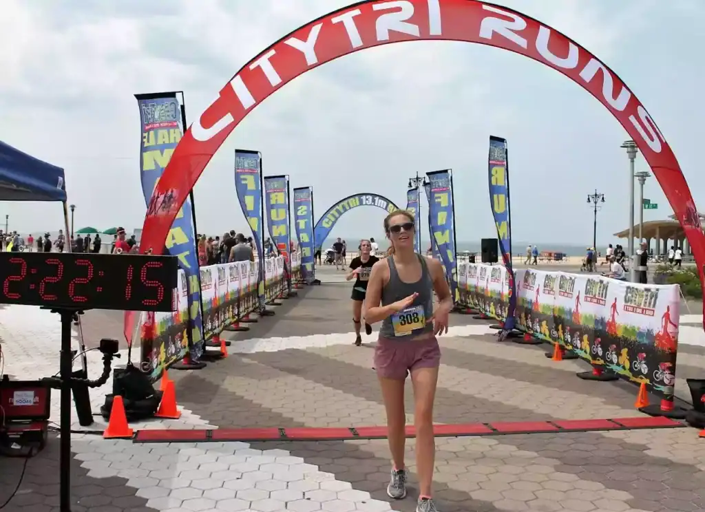 The Brooklyn Beach Run Half Marathon finish line.
