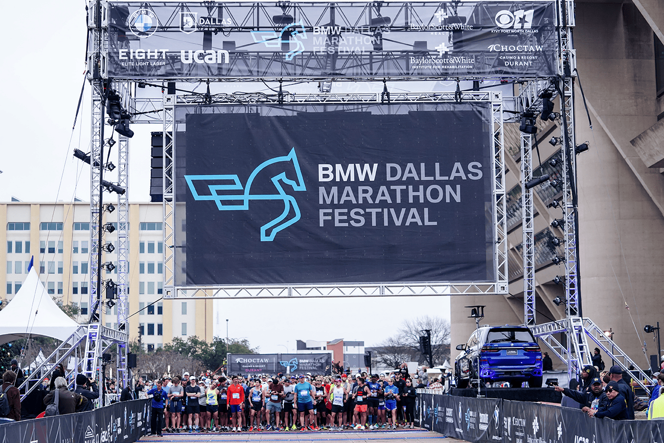 The starting line of the BMW Dallas Marathon and Dallas Half Marathons.