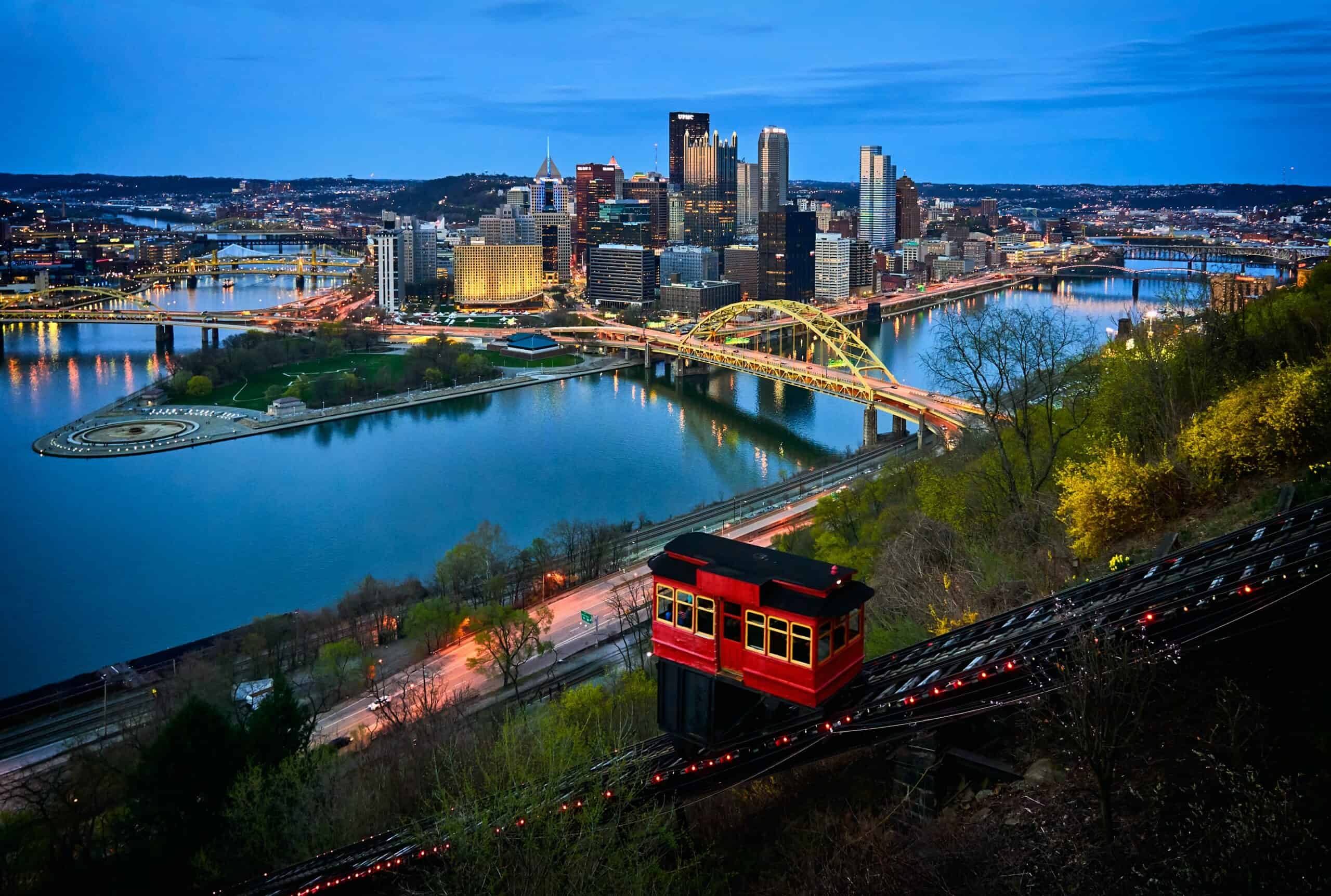 The Pittsburgh skyline and bridges
