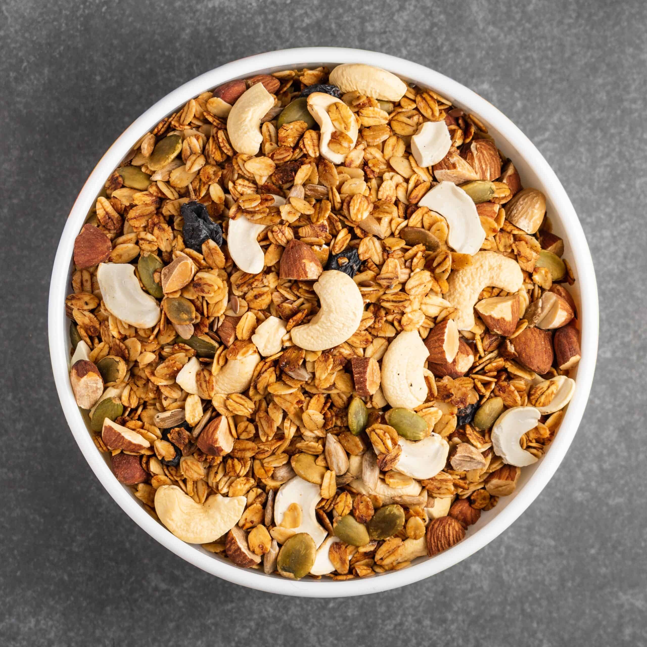 Oatmeal and granola are high carbohydrate options to consider when carbo loading for a race.