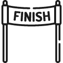 A black and white line drawing depicts a finish line banner. The rectangular banner, suspended between two poles, prominently displays the word "FINISH" in bold, uppercase letters. No additional elements or background details are included in the image.