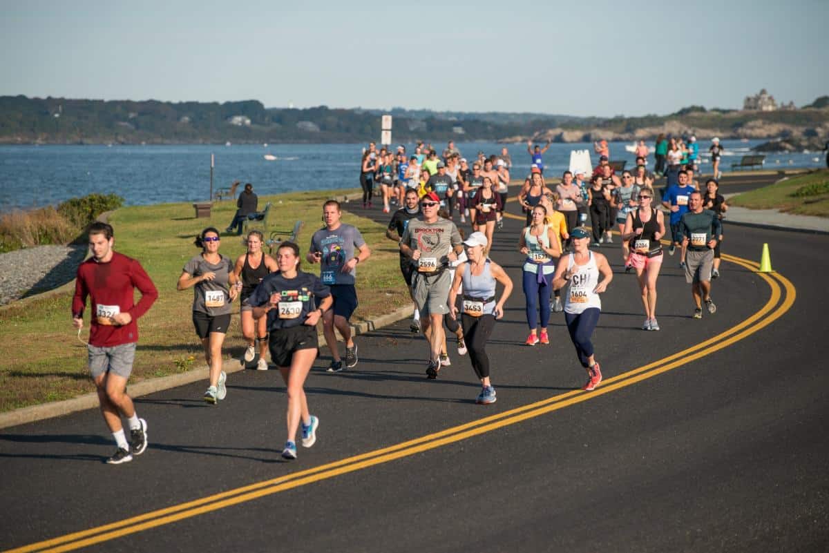 Newport Marathon runners on the course of the best spring marathons.