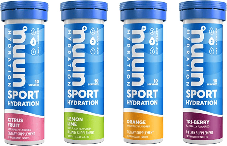 Nuun Sport Hydration in four flavors as salt tablets for runners.