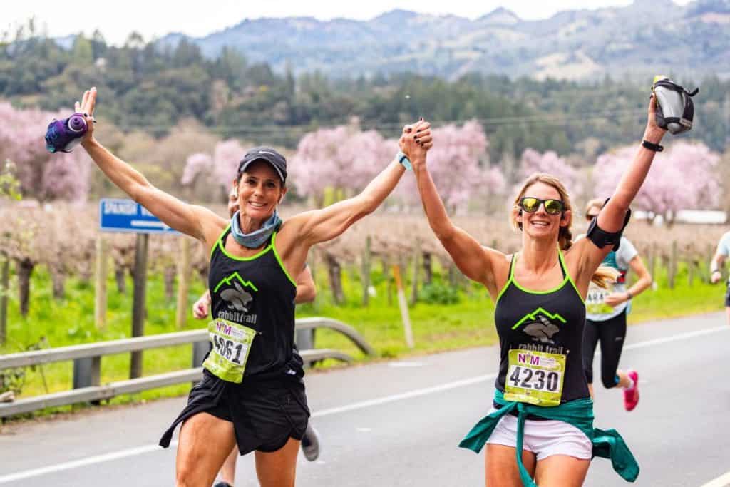 Runners in the Napa Valley Marathon & Half Marathon course in Calistoga, California