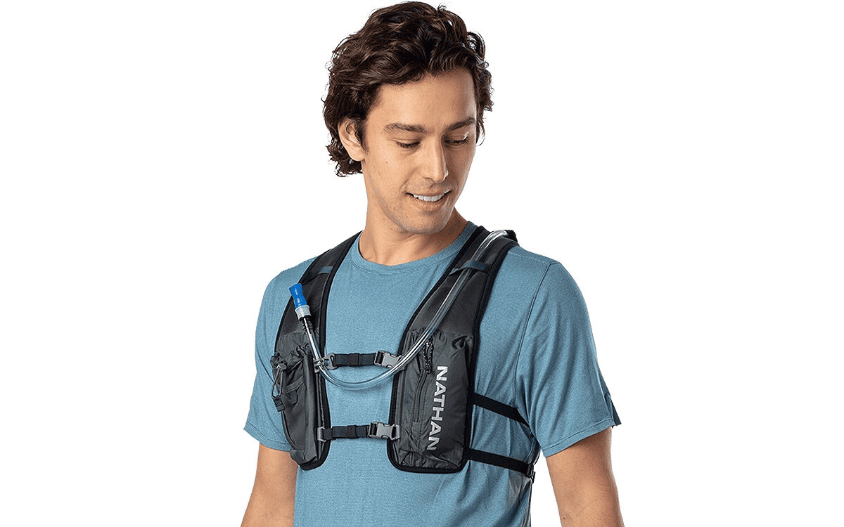 The trail running gear hydration pack Nathan Quickstart.