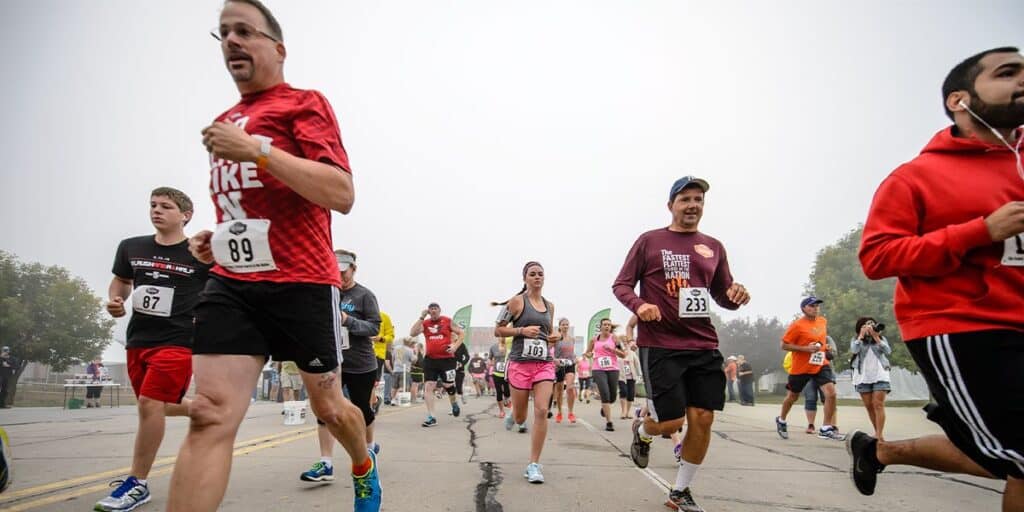 Nebraska State Fair Half Marathon runners at the fairgrounds