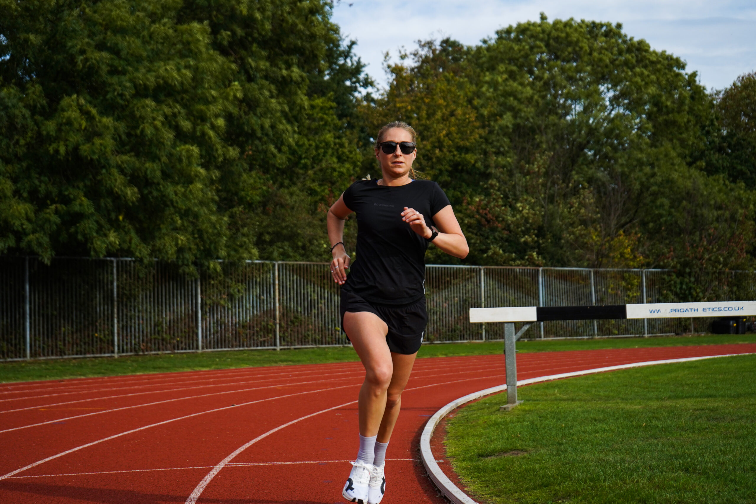 The writer testing the On Cloudboom Echo 3 on a track workout.
