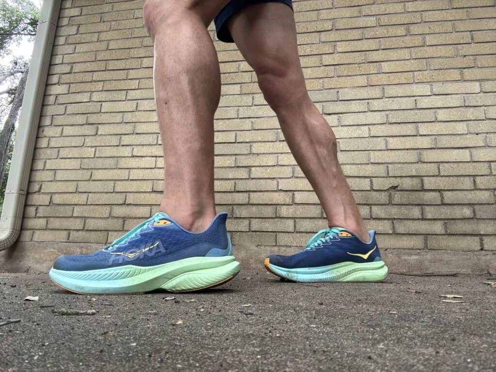 Hoka Mach 6 on the feet of our tester, Brady.