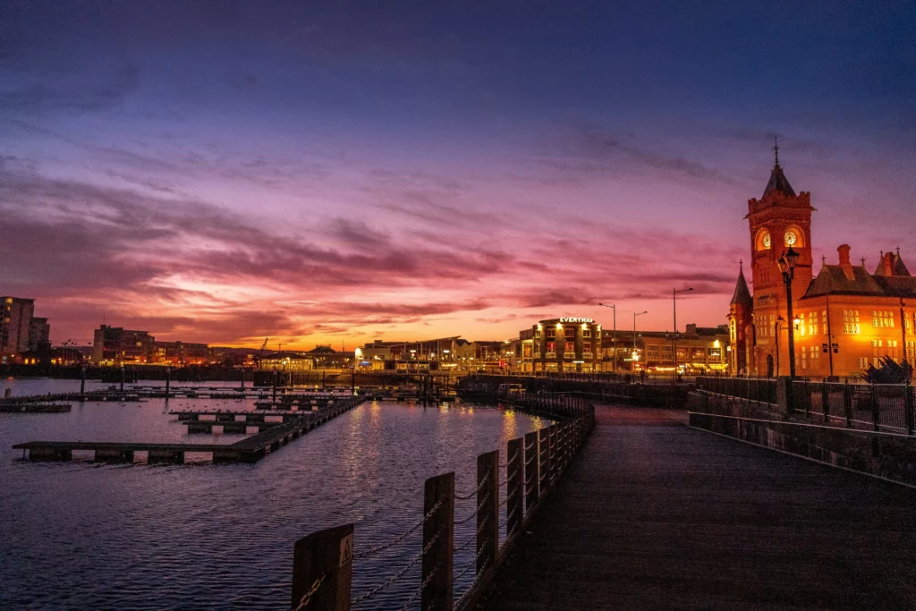 Cardiff coastline at sunset