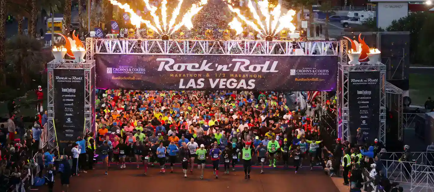 The starting line of the Rock n Roll Las Vegas half marathon